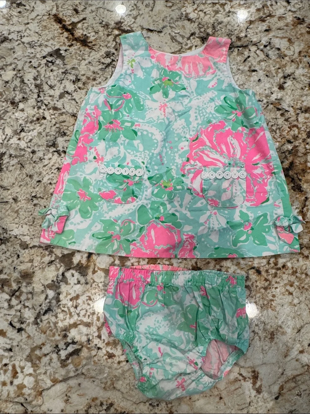 Lilly Pulitzer Pink & Mint Floral Baby Dress with Bloomers